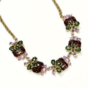 BANANA REPUBLIC Floral Gold Crystal Jewel-Tones Statement Necklace | NWT